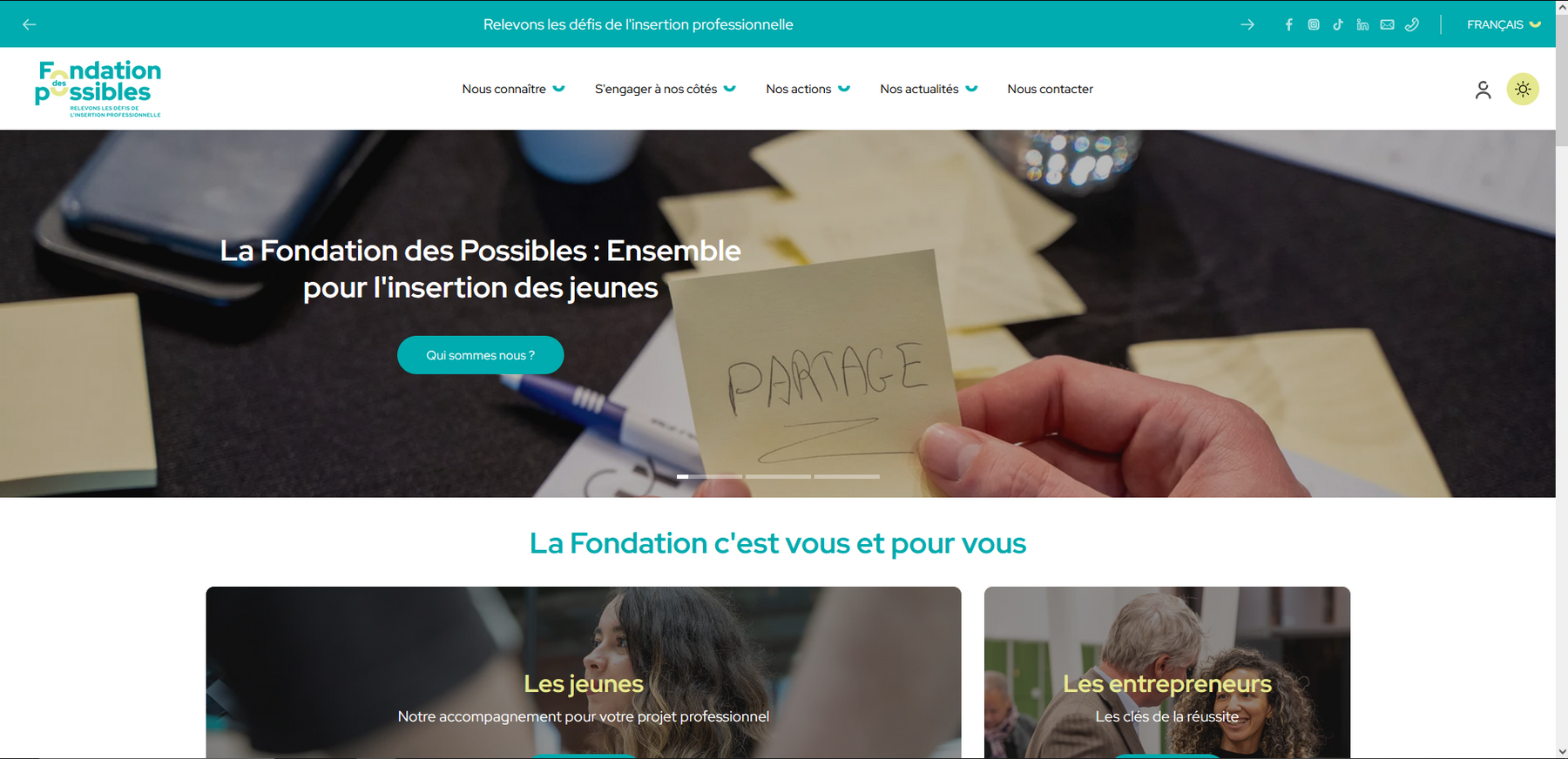 Page d'accueil de La Fondation des Possibles