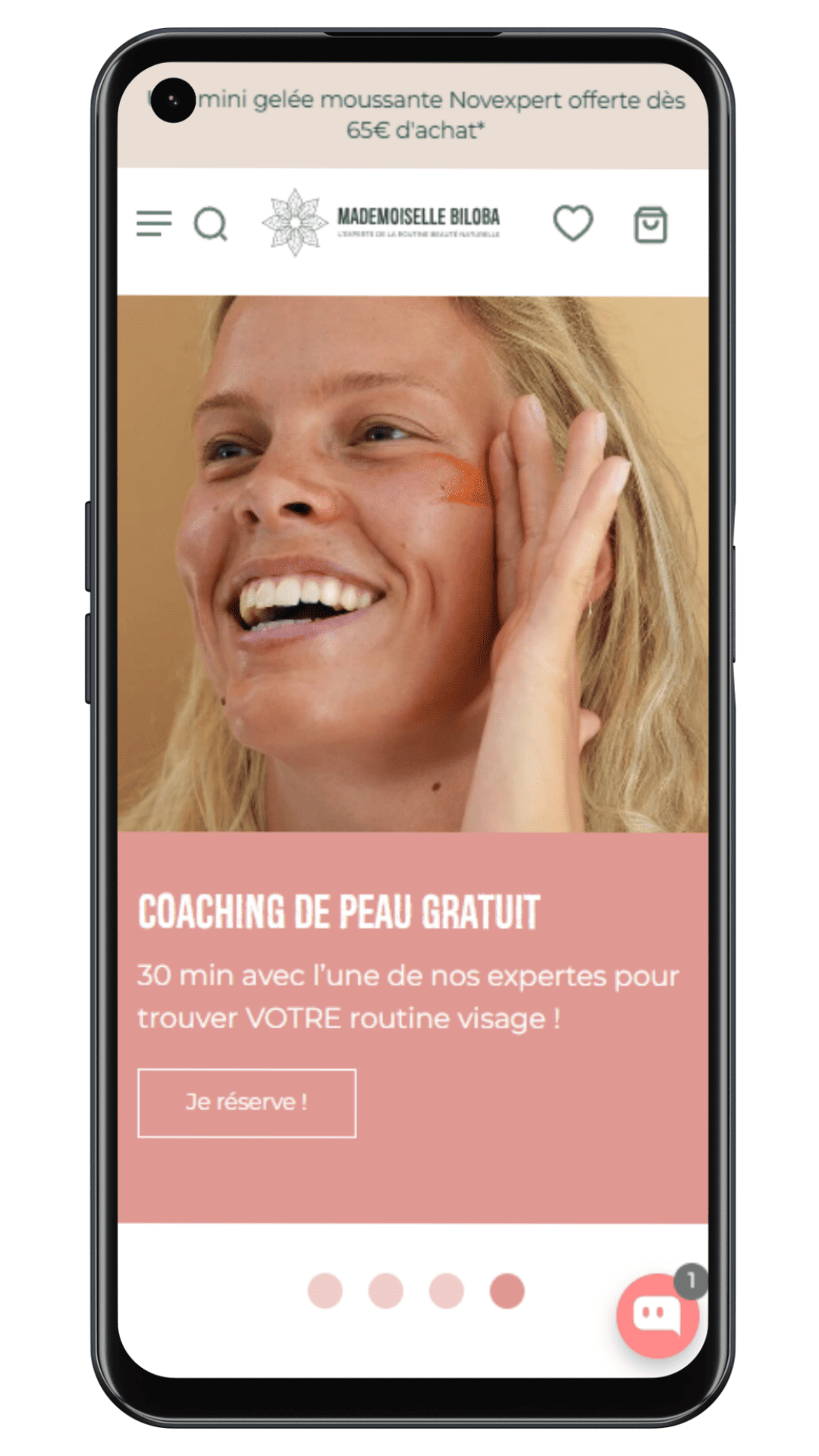 Homepage téléphone du client Mademoiselle Biloba