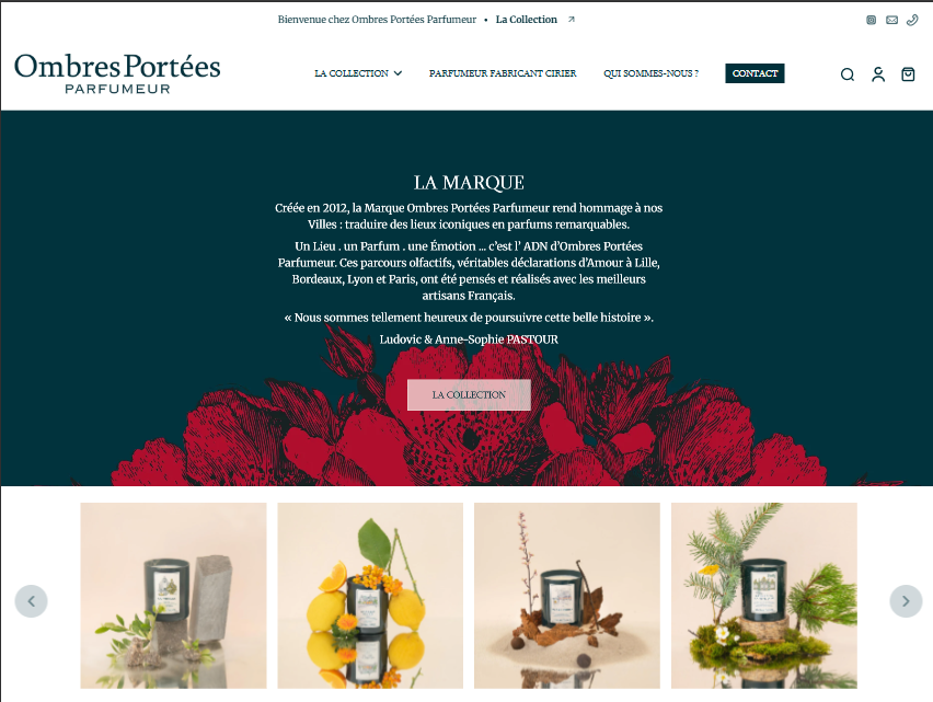 Page d'accueil d'Ombres Portées Parfumeur