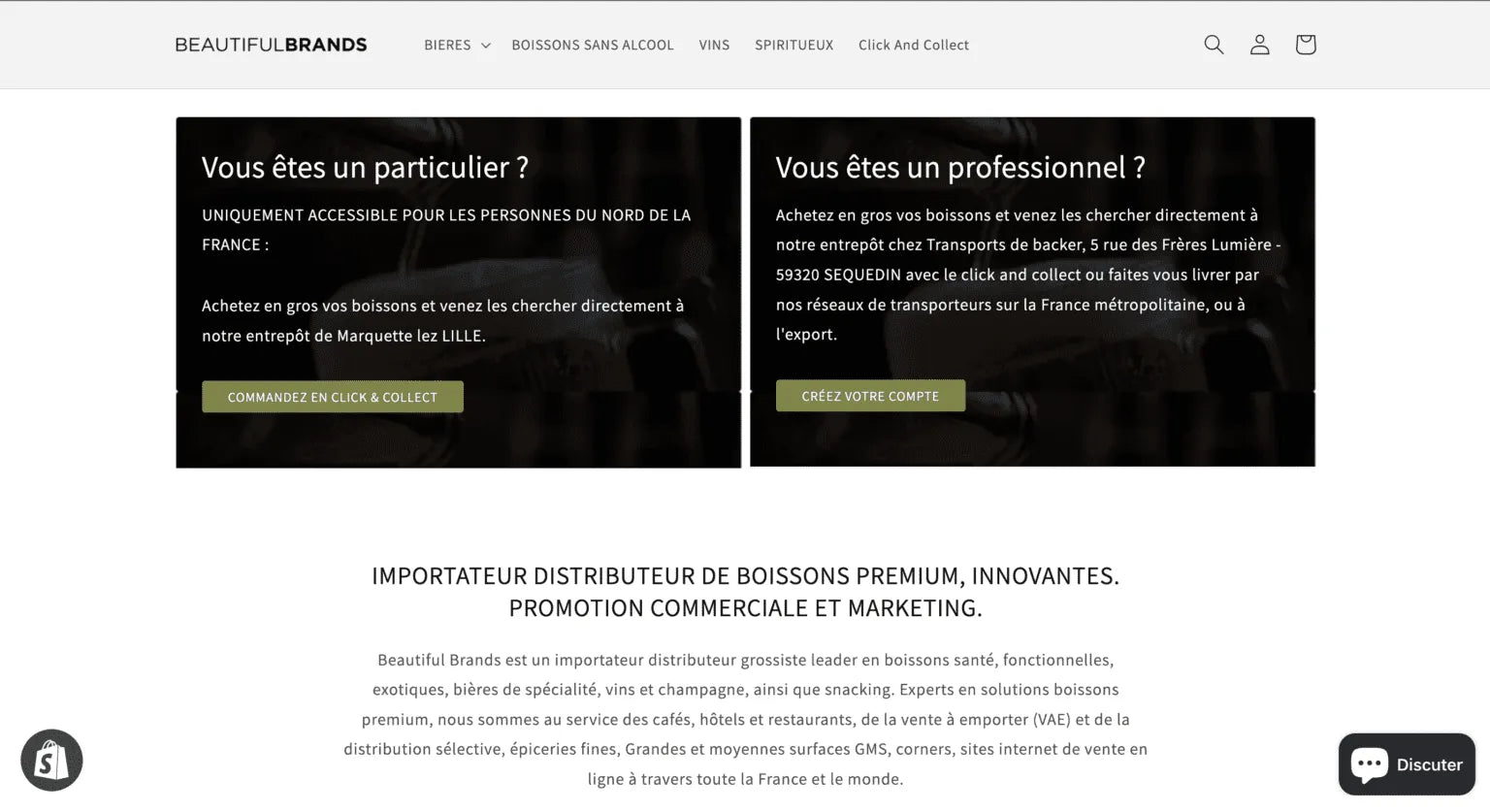 Aperçu de la page d'accueil du site Shopify Beautiful Brands