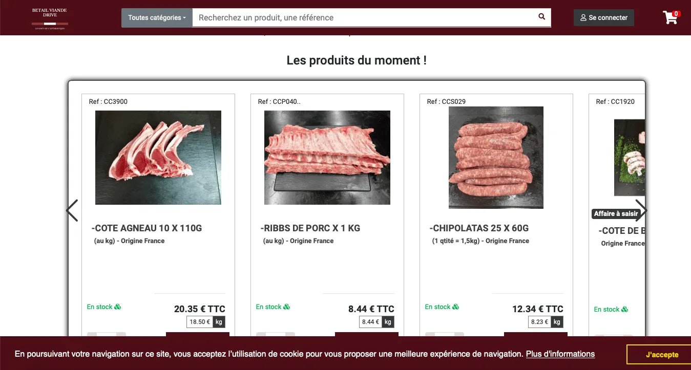 Aperçu de la page de collection du site Bétail Viande Drive
