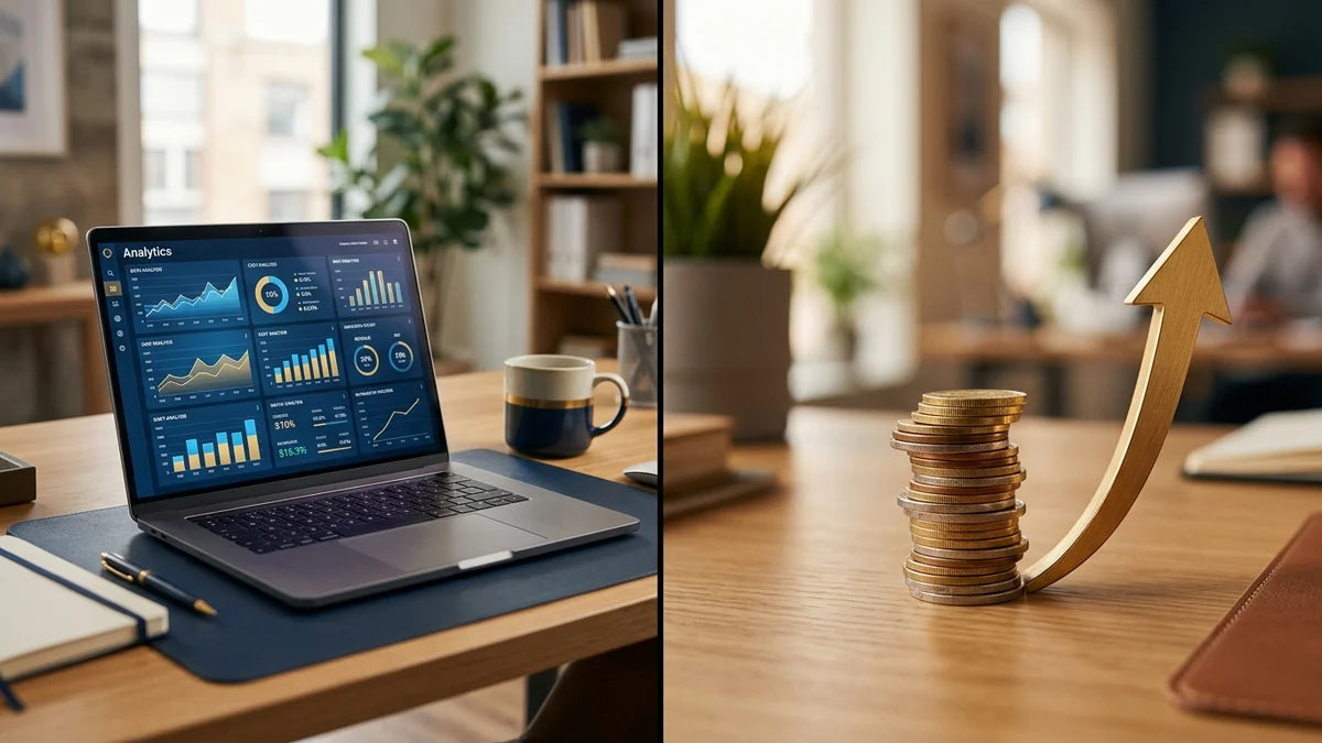 Comparaison agence SEO vs app : dashboard analytique et ROI Shopify côte à côte