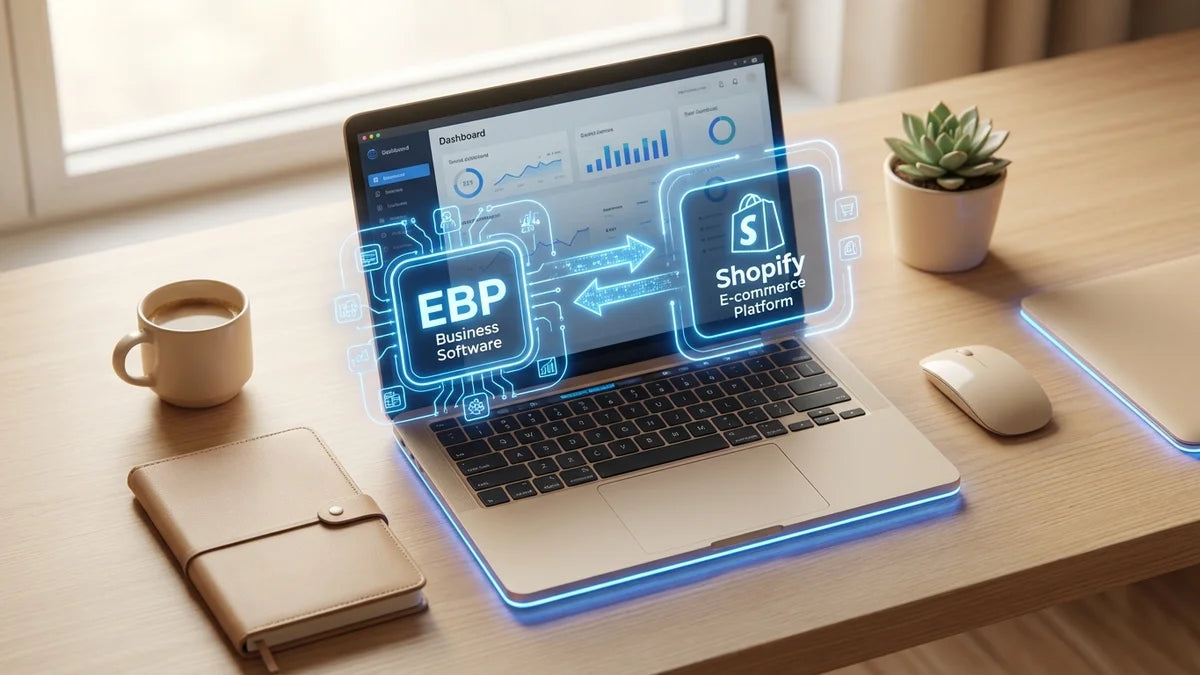 Intégration API EBP Shopify : flux de données entre logiciel de gestion et plateforme e-commerce