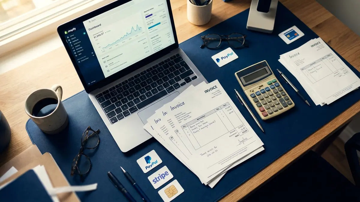 Tableau de bord Shopify avec factures et outils de paiement pour automatiser sa facturation