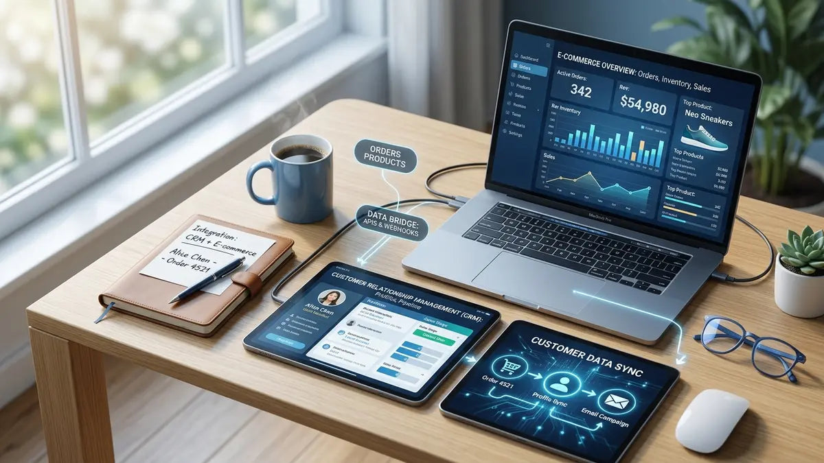 Synchronisation CRM Shopify sur écrans connectés avec flux de données client intégré