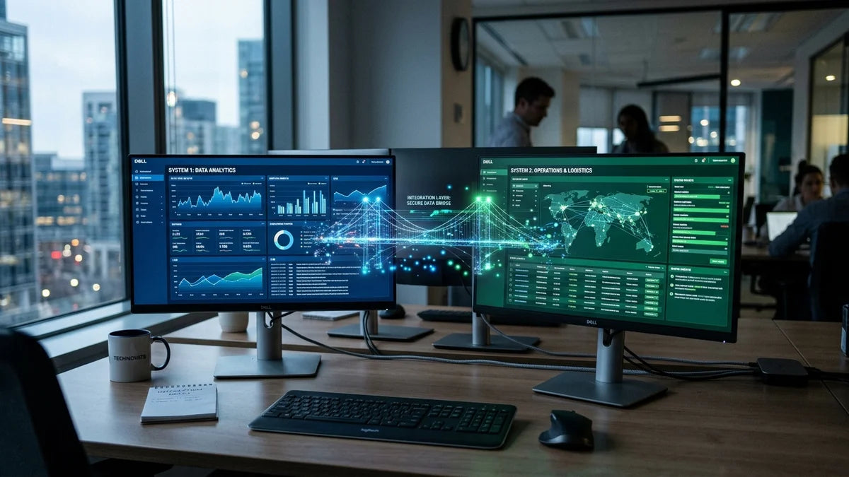 Connecteur Cegid Shopify : trois approches d'intégration affichées sur moniteurs