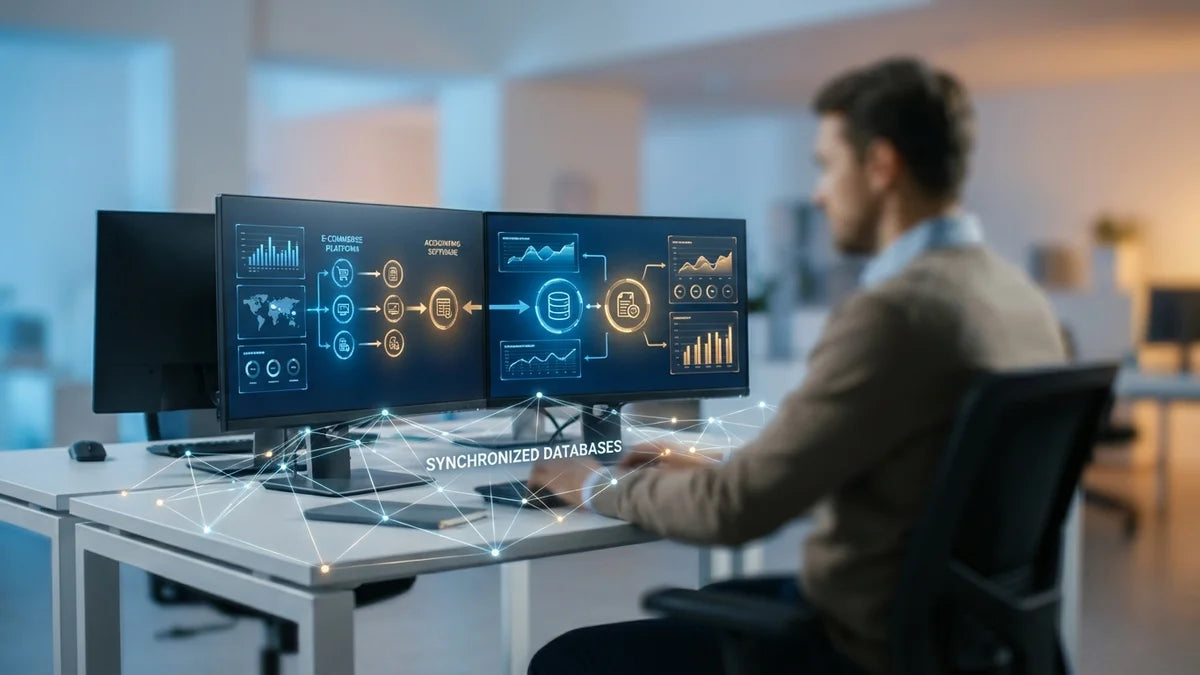 Intégration ERP Shopify avec flux de données synchronisés entre e-commerce et logiciels comptables