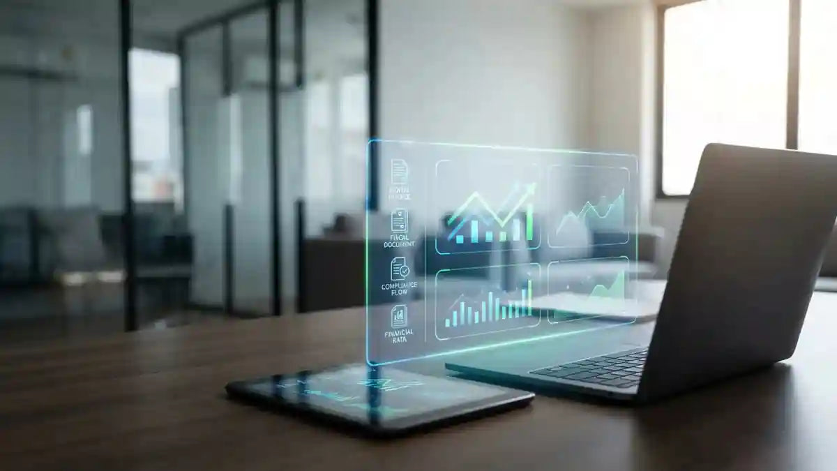 Dashboard numérique affichant factures électroniques et documents fiscaux pour e-reporting et conformité