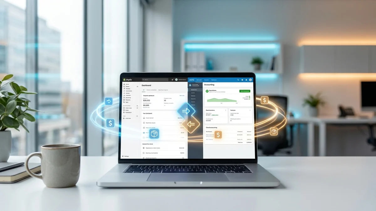 Connecteur Sage Shopify automatisé synchronisant données comptables et ventes sur tableau de bord