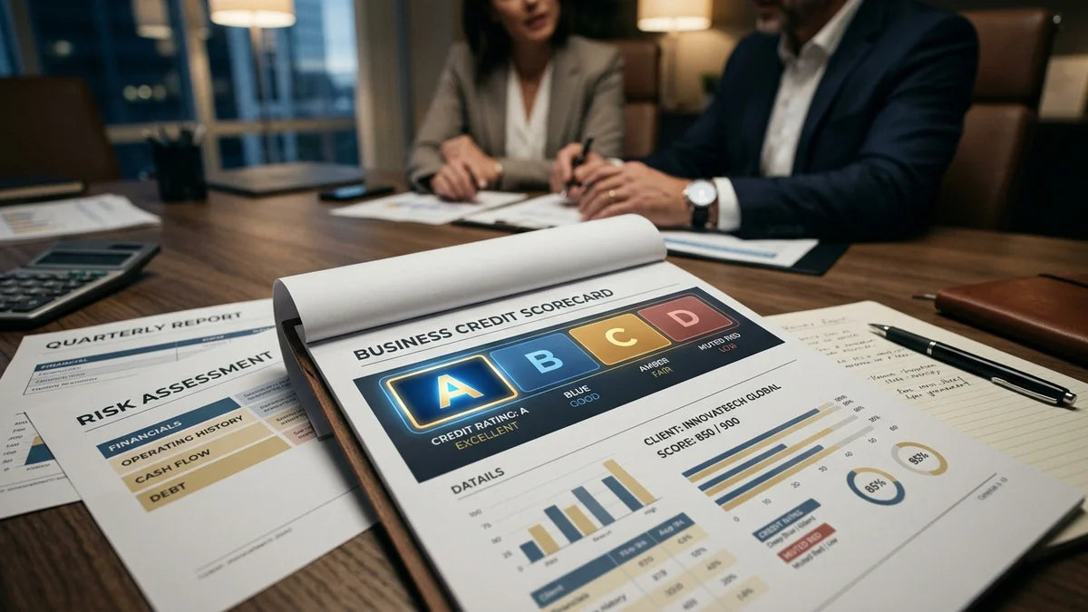 Scorecard de solvabilité d'entreprise avec échelle de notation A à D pour évaluer le risque crédit
