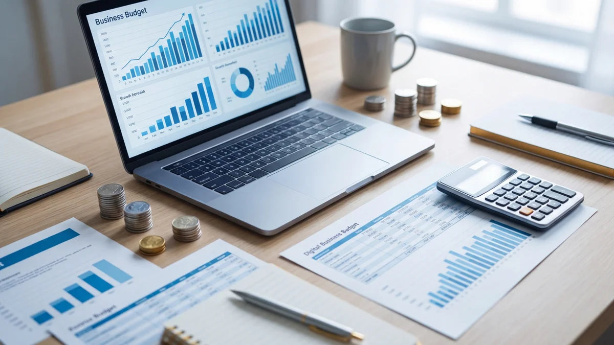 Budget e-commerce 2025 : calculatrice, graphiques de croissance et documents financiers organisés