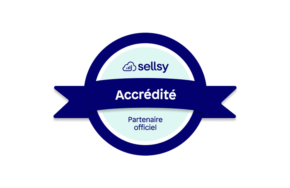Badge certification Sellsy - HUGGII Partenaire officiel Sellsy