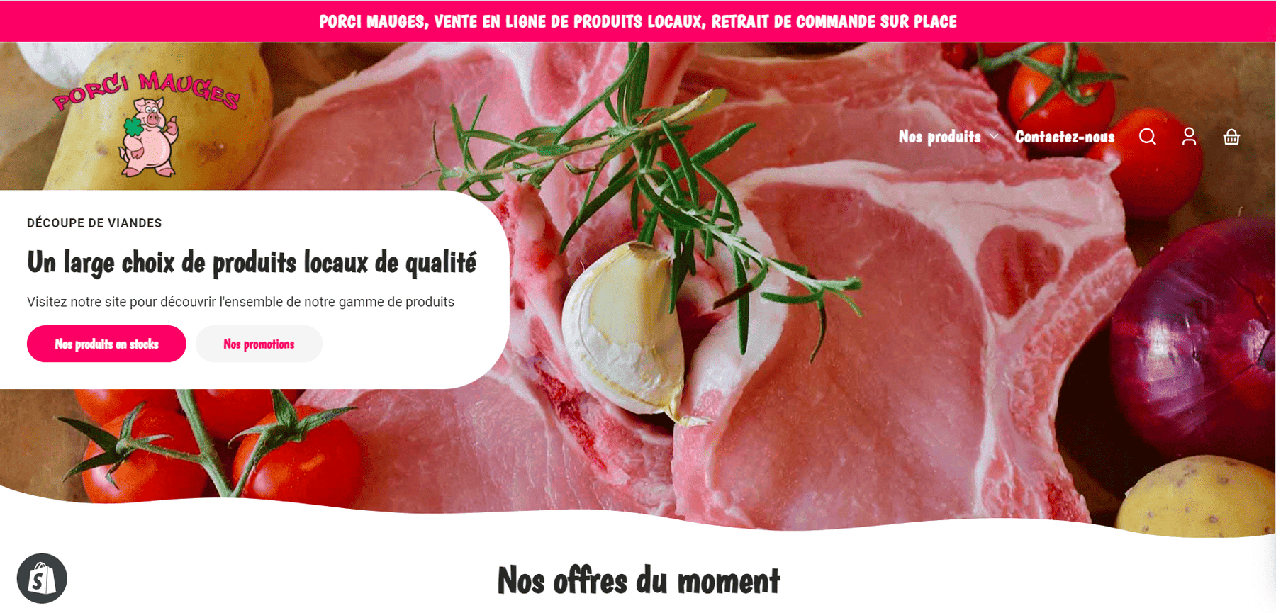 Page d'accueil du nouveau site Porci Mauges, Client Huggii