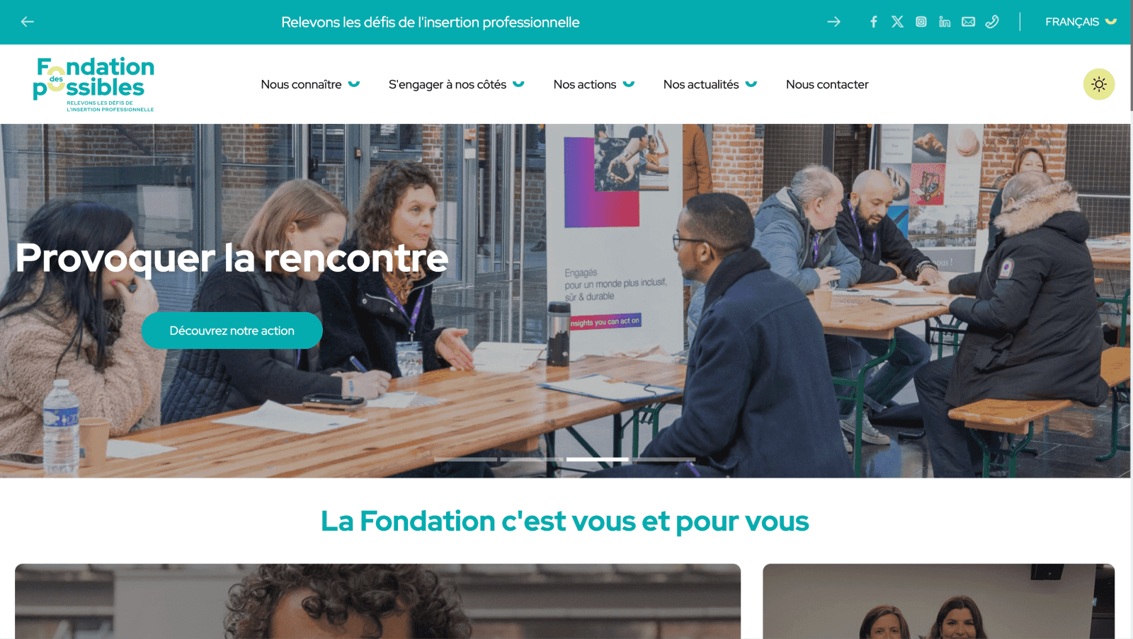 Capture d'écran du nouveau site de la Fondation des Possibles