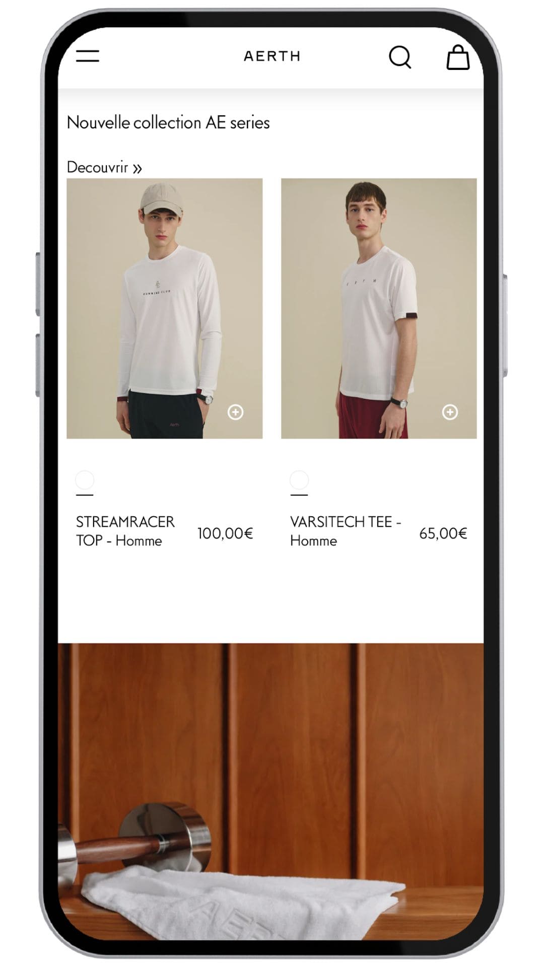 Shopify de notre réalisation Aerth en version téléphone