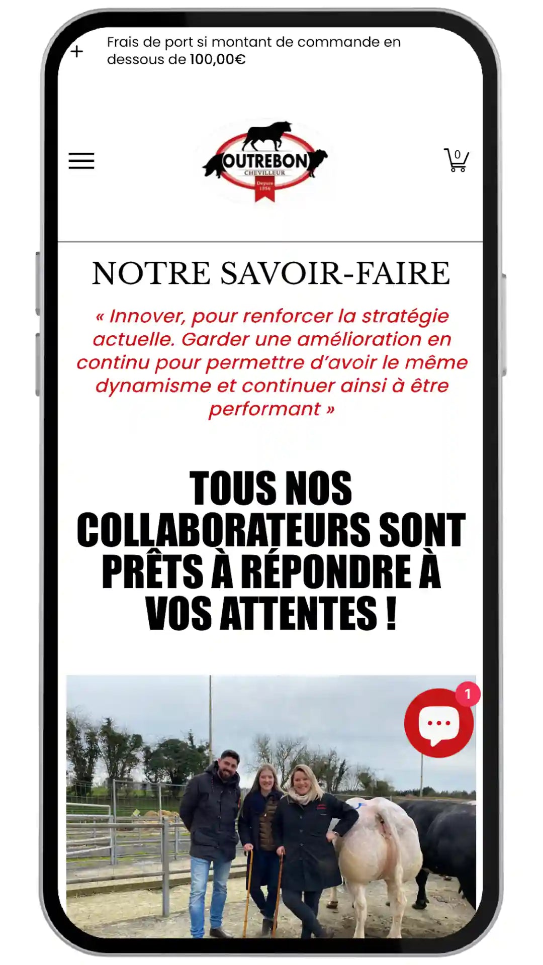 Shopify de notre réalisation Outrebon en version téléphone