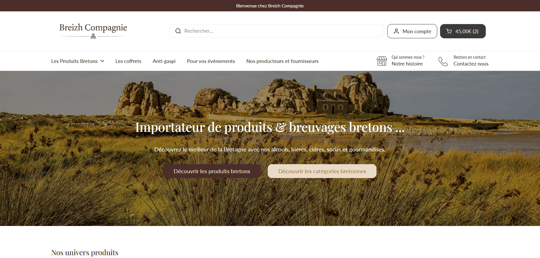 Shopify de notre réalisation Breizh Compagnie en version ordinateur