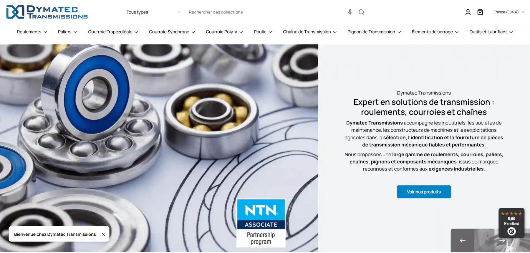 Shopify de notre réalisation Dymatec Transmissions en version ordinateur