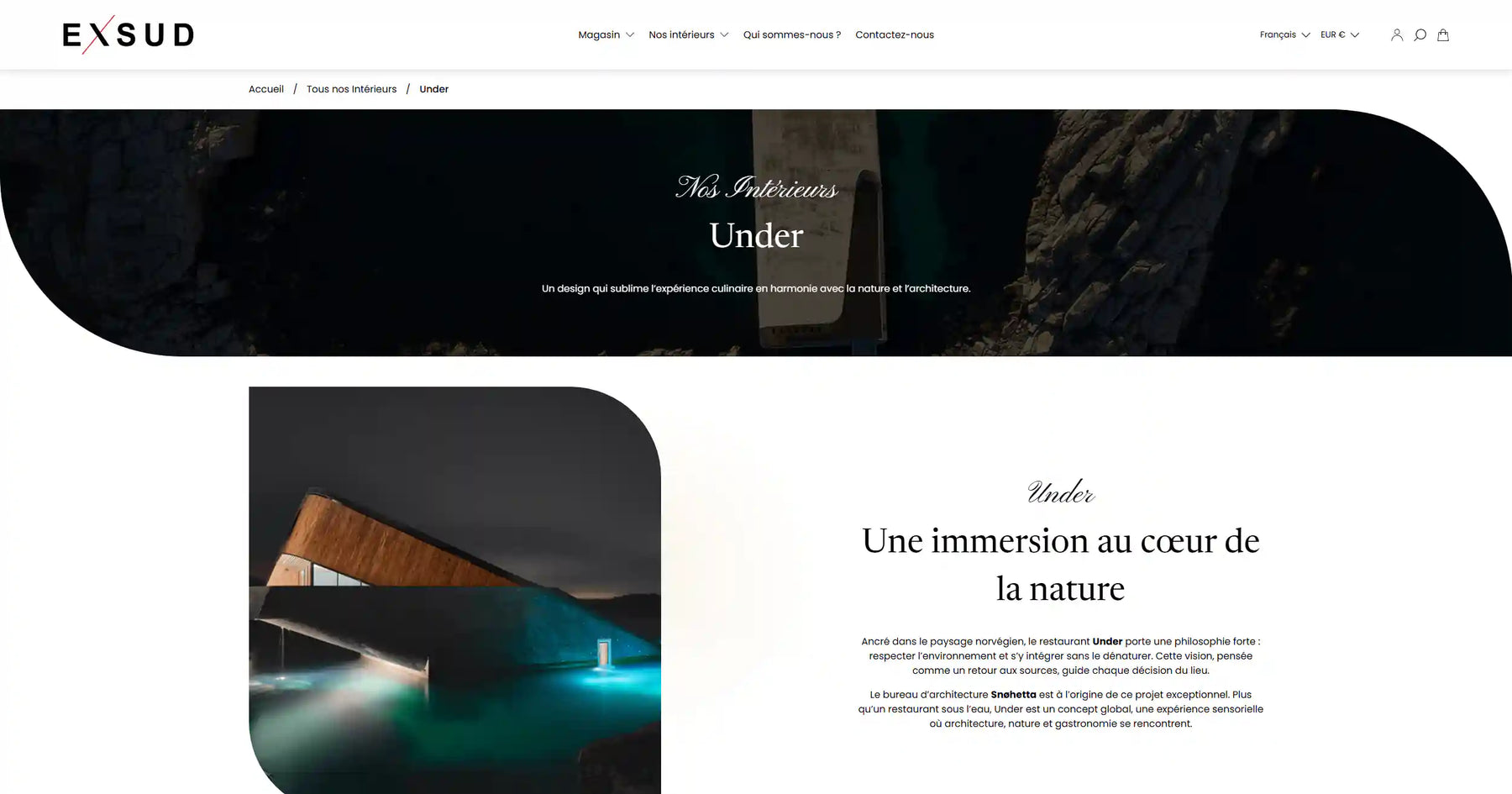 Shopify de notre réalisation Exsud en version ordinateur