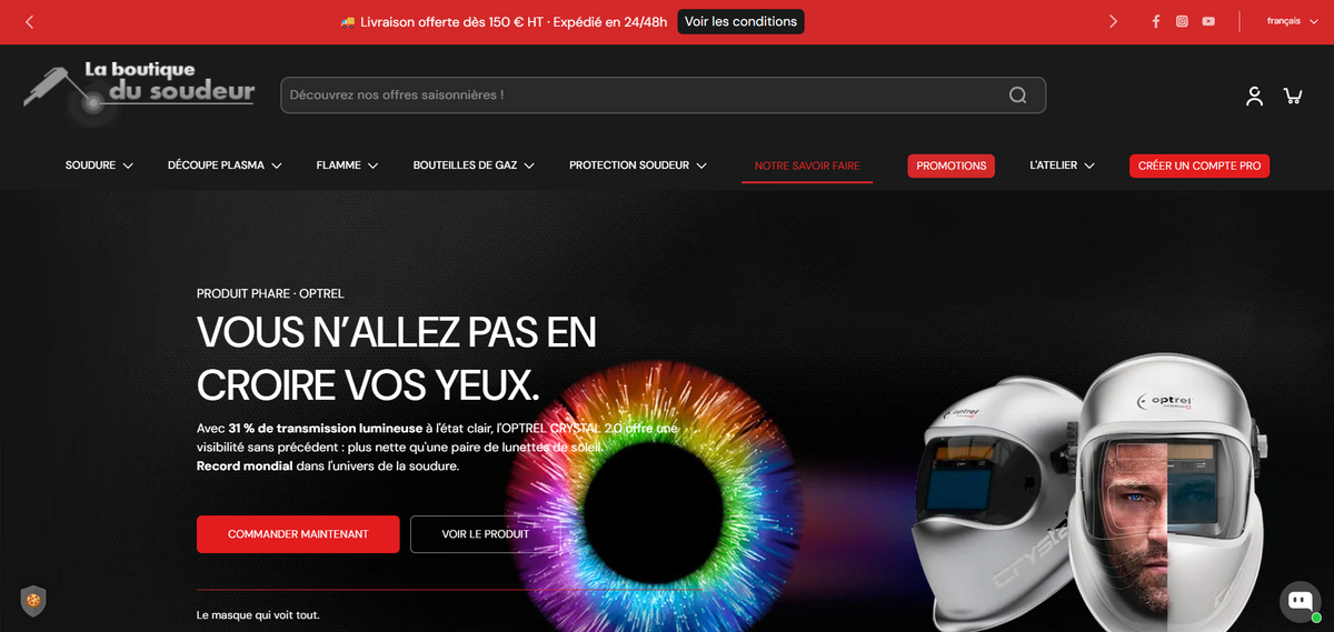 Capture d'écran ordinateur du site La boutique du soudeur 
