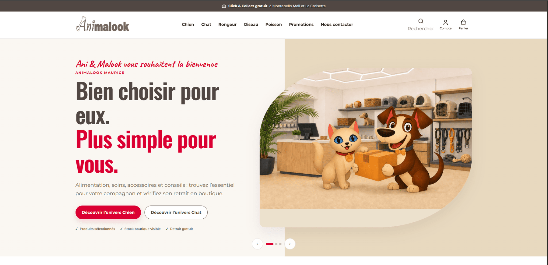 Capture d'écran ordinateur du site Animalook Maurice