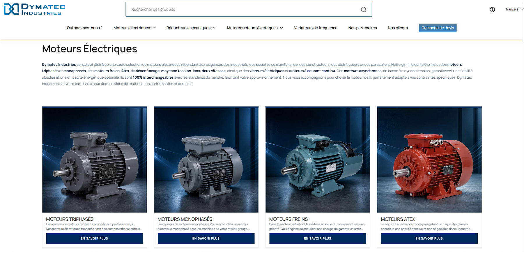 Capture d'écran sur ordinateur du site Dymatec Industries