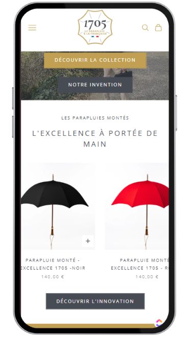 Shopify de notre réalisation Parapluie 1705 en version telephone