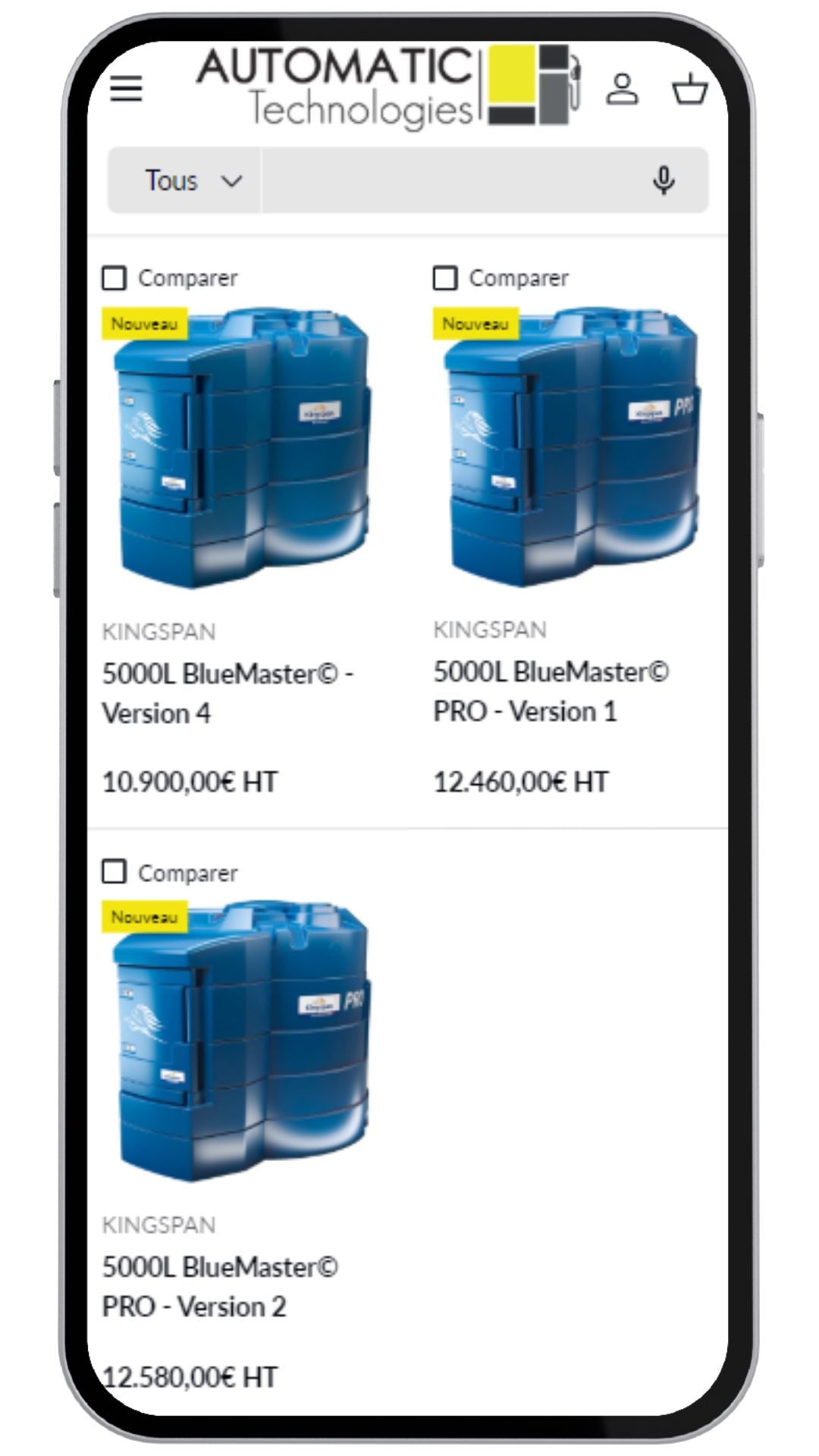 Shopify de notre réalisation Automatic Technologies en version telephone