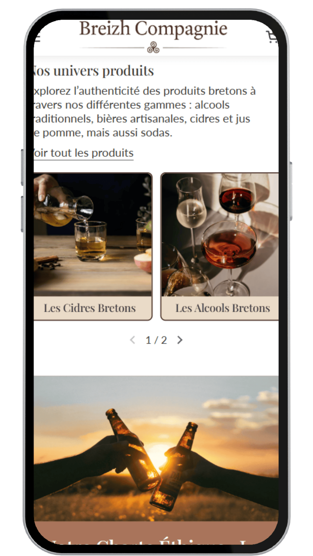 Shopify de notre réalisation Breizh Compagnie en version téléphone