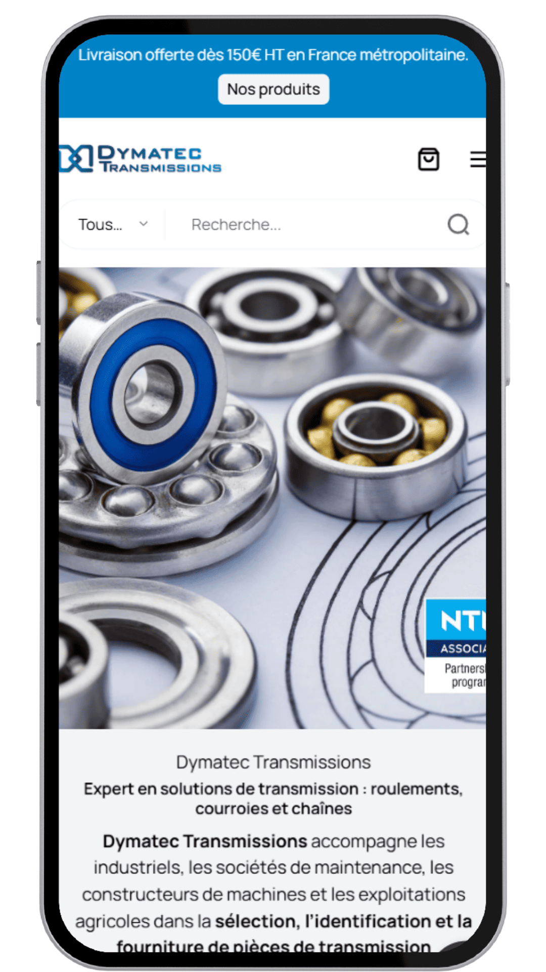 Shopify de notre réalisation Dymatec Transmissions en version téléphone