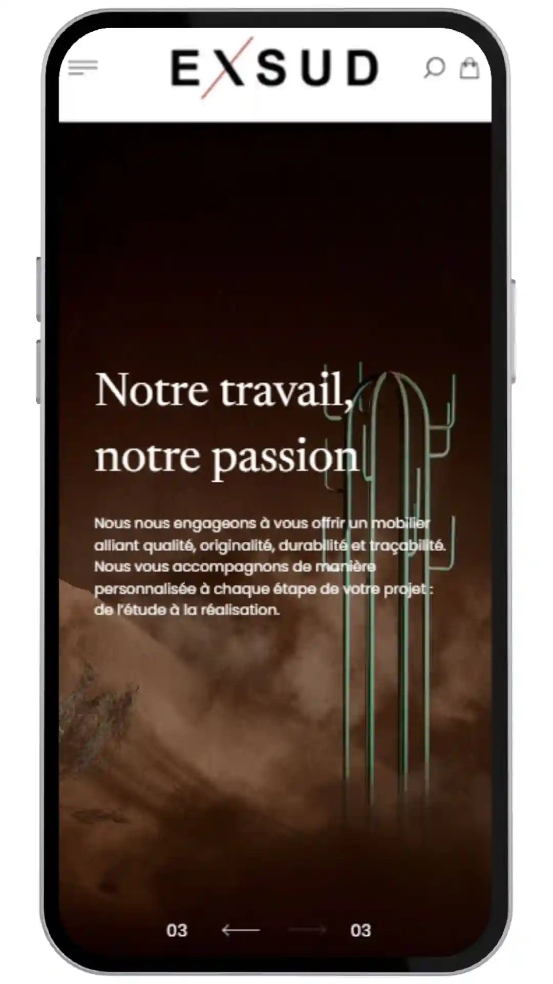 Shopify de notre réalisation Exsud en version telephone