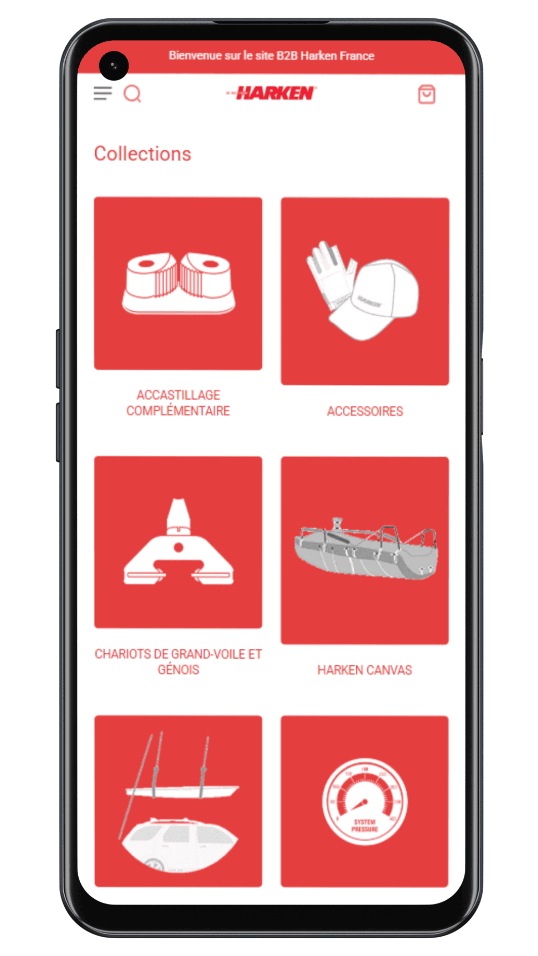 Homepage téléphone du client Harken