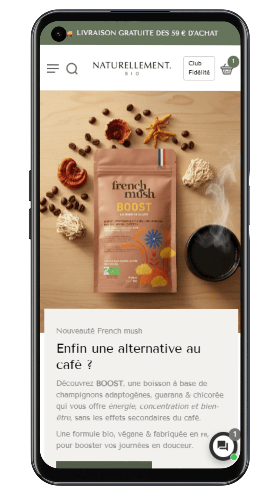 Homepage téléphone du client Naturellement-bio