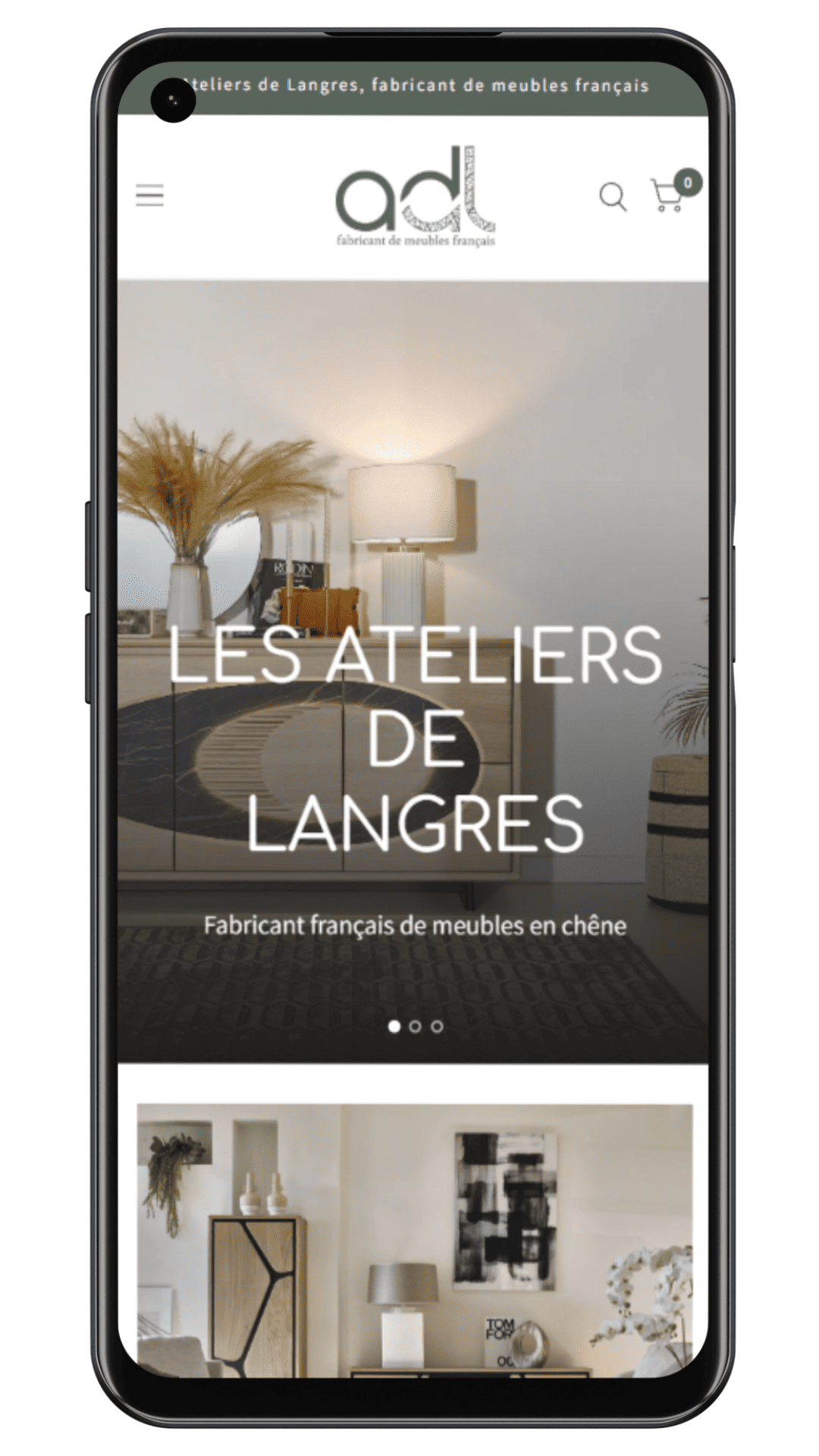 Homepage téléphone du client Les ateliers des Langres