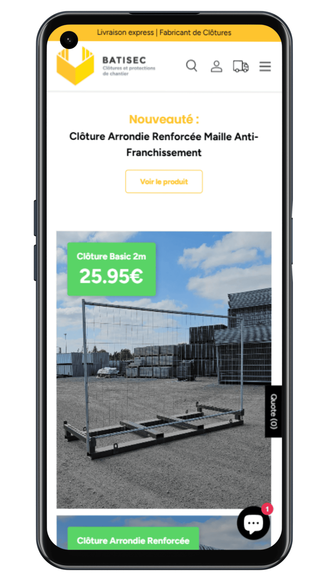 Homepage téléphone du client Batisec