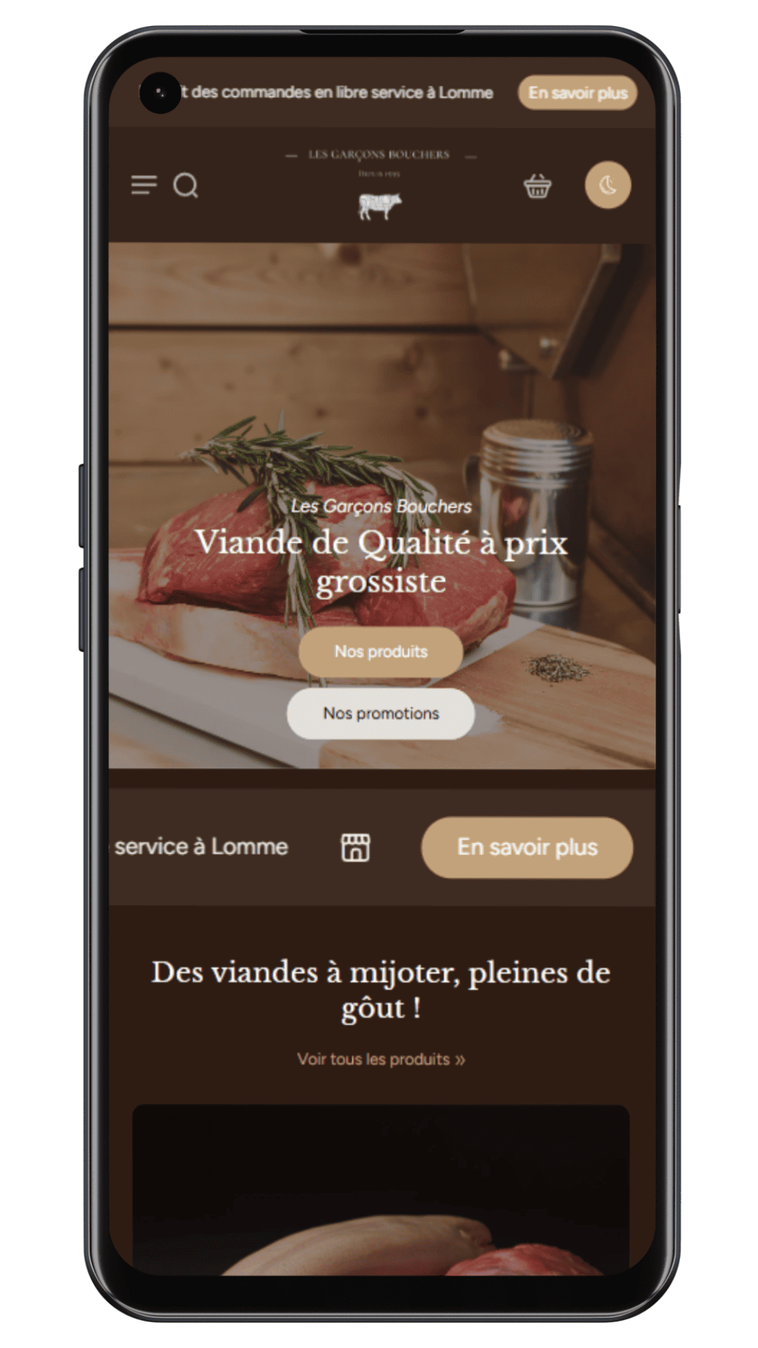 Homepage téléphone du client les garçons bouchers