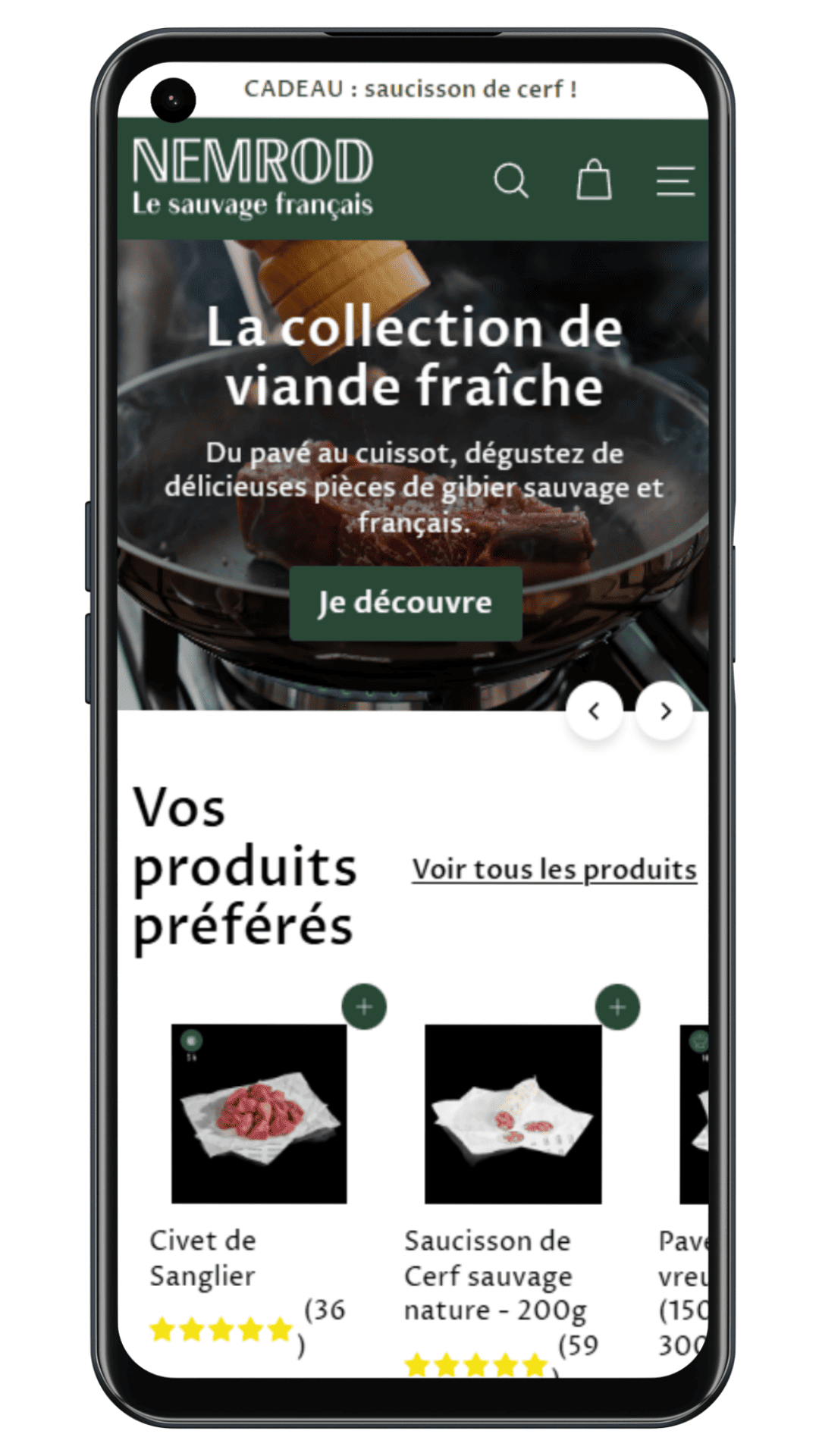 Homepage téléphone du client Nemrod
