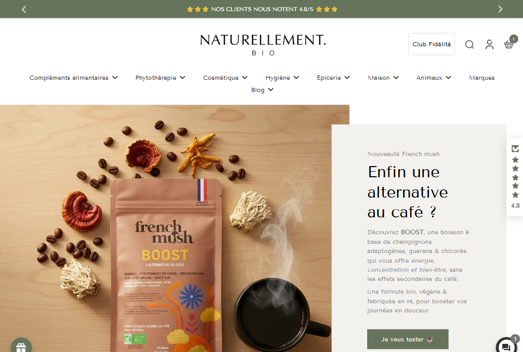 Page d'accueil de Naturellement Bio