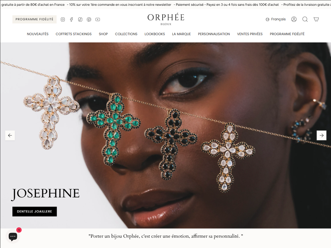Page d'accueil d'Orphée Bijoux