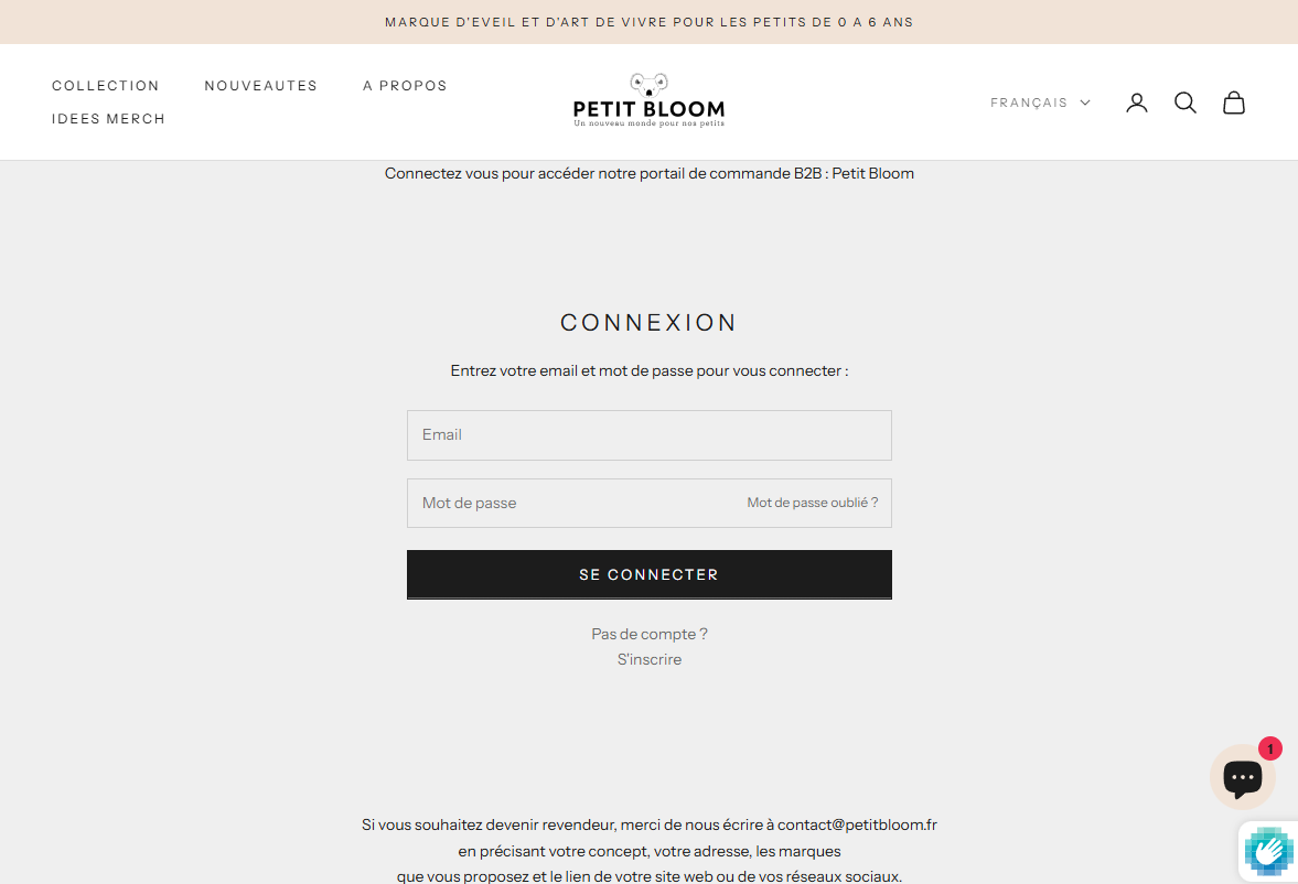 Page d'accueil de Petit Bloom