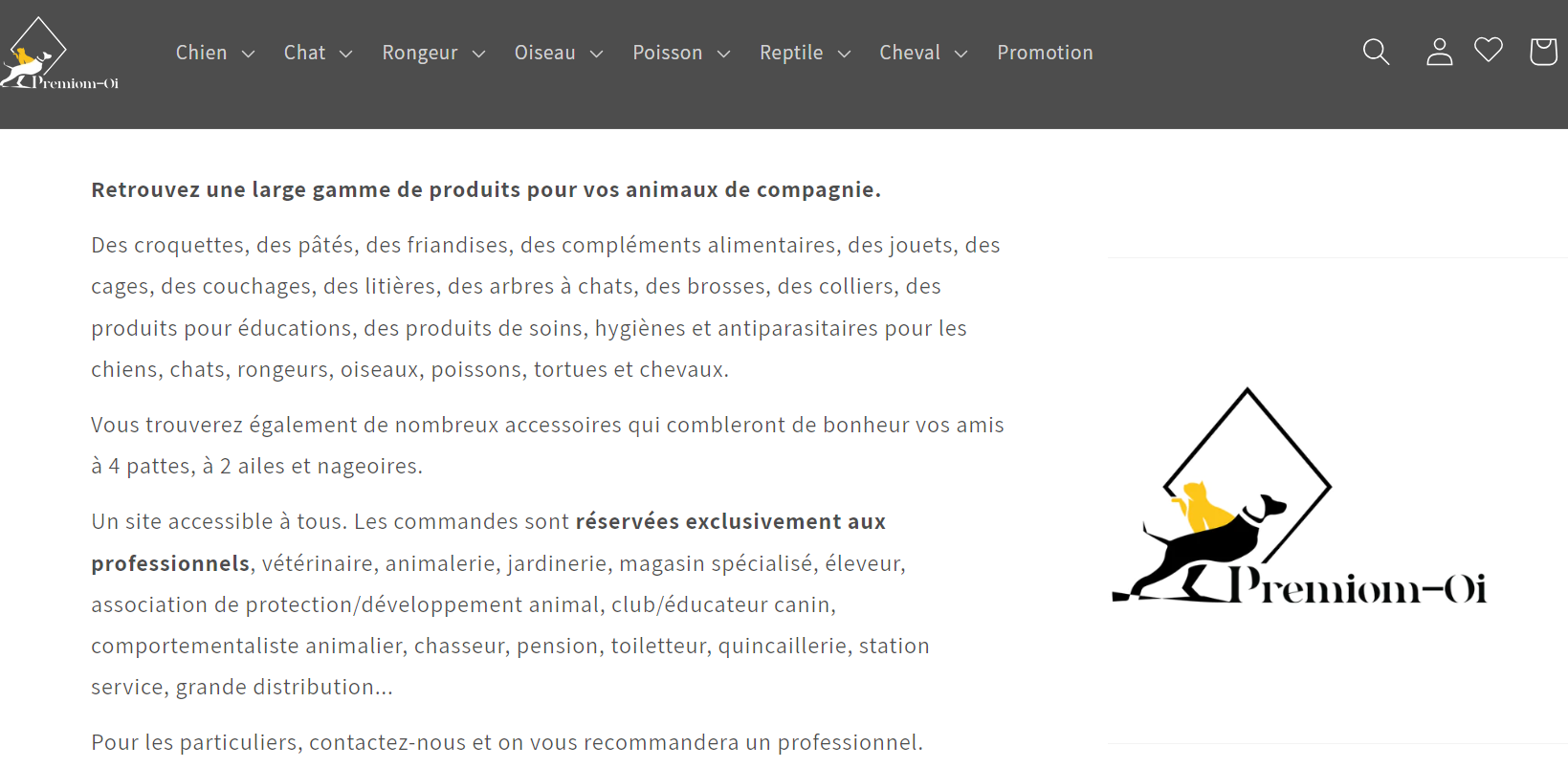 Aperçu de la page d'accueil du site Shopify Premiom-OI